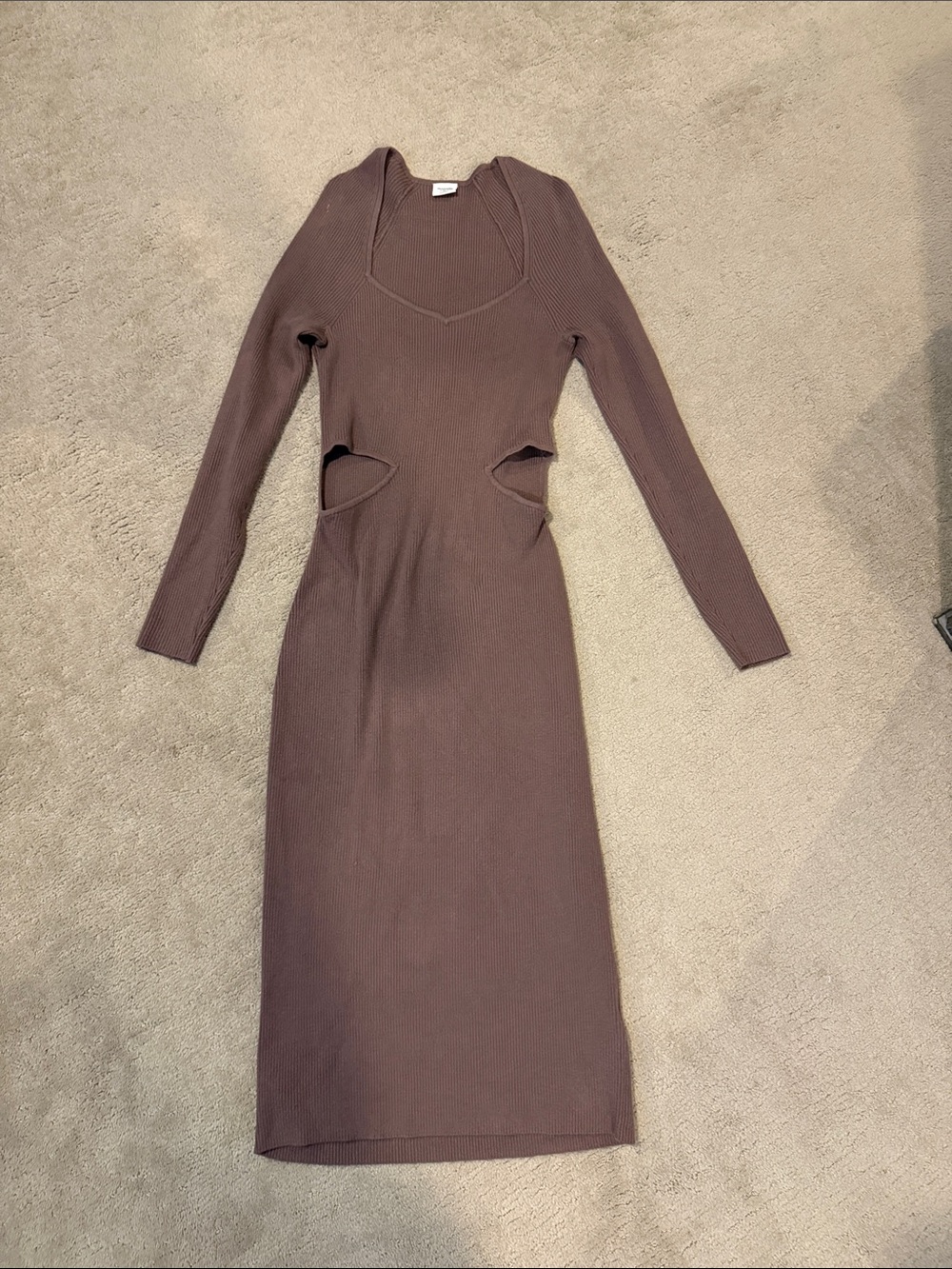 Abercrombie & Fitch Long Sleeve Ribbed Midi Dress in Mauve